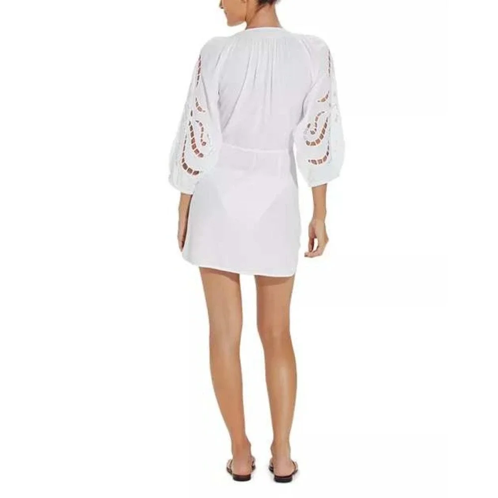 ViX Paula Hermanny White Eyelet Tie Beach Swim Coverup Dress Womens S/M. New